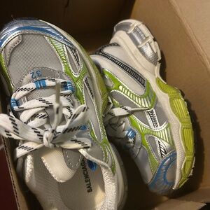 Balenciaga Kids' Sneakers in Silver and Lime